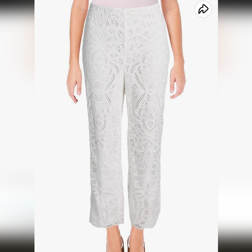 Lauren Ralph Lauren Womens Leodir Scalloped Straight Leg Pants White 8